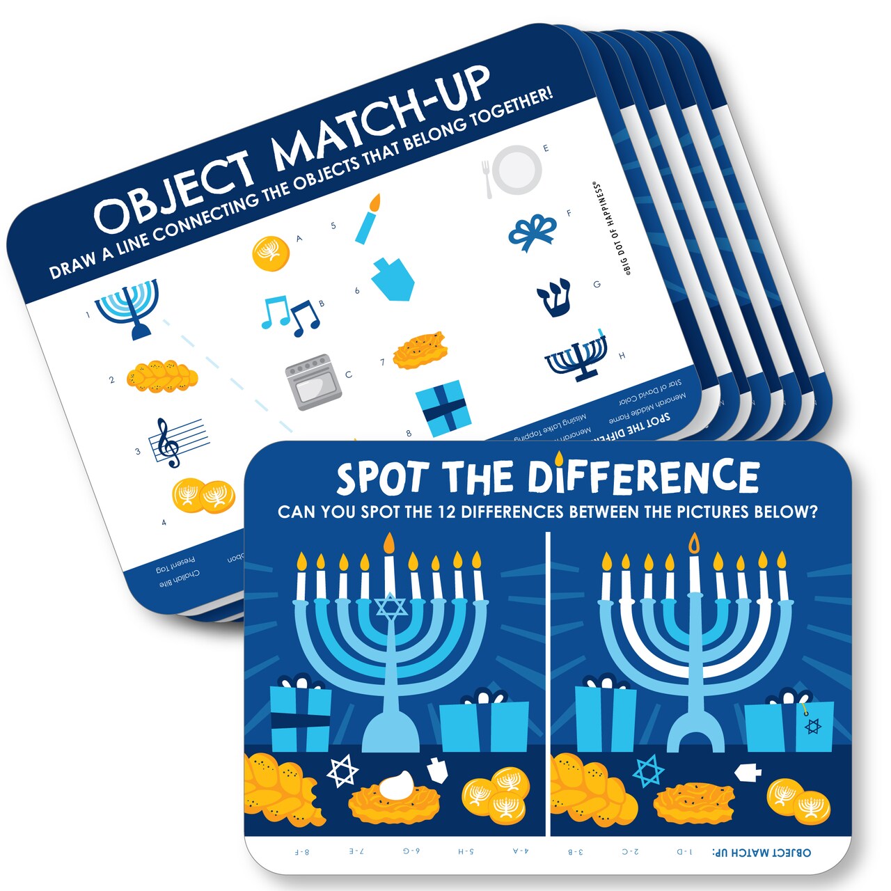Big Dot of Happiness Hanukkah Menorah - 2-in-1 Chanukah Holiday Party Cards - Activity Duo Games - Set of 20
